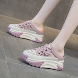 Breakj Summer Head Hollow Half-Slippers Women Wear Internal High Casual Shoes Fashion Thick Soles Pedal