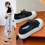 Breakj Summer New Korean Ins Breathable Small White Shoes Female Hollow Casual Board Shoes Thick Sole Versatile Women's Pine Cake Shoes