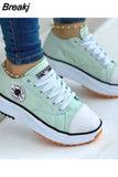 White Canvas Shoes Women Sneakers Solid Lace-Up Casual Platform Shoes for Women Zapatos De Mujer Chaussure
