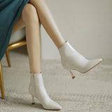 Heel Ankle Boots Women Korean Version Of Autumn And Winter New Ankle Boots Small Heel White Pointed French Thin Heel Side Zipper Martin Boots
