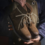 Men Leather Desert Boots 10-20 cm Height Ankle Cow Suede Retro British Style Winter Rubber Flat Thick Short Tooling