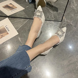 Rhinestone High Heels Pumps Women Shoes 2023 New Thin Heels Crystal Party Wedding Shoes Woman White Pointed Toe