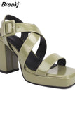 New Fashion 2023 Chunky High Heels Sandals Summer Ankle Buckle Riveted Design Ladies Sandals Comfy Walking Simply