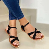2021 Summer Women Flat Sandals Gold Open Toe Beach Shoes Gladiator Cross Strappy Ladies Sandals Zapatos