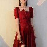 Vintage Summer Women's Dress 2023 One Piece Dress Korean Short Sleeve Elegant Solid Dress Females Evening Party