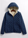 Winter Casual Short Cotton Coats Women Hooded Diamonds Partern Artificial Fleece Inside Outwear Femme Slim