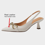 Size 33-41 High Heels Sandals For Women Genuine Leather Pointed Toe Heel Shoes Woman Summer 2023 Backless Pump