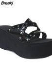 2023 Summer Woman Sandals Plus Size 43 High Platform Gothic Cosplay Wedges Comfy Woman Mules Shoes Outstoor