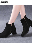 New Women's Shoes Solid Color Fashion Women's Boots with Pointed Edge with Zipper Comfortable Temperament Women