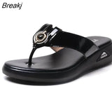 2023 Summer Women Slippers Patent Leather Slides Shoes Flat Beach Sandals Women Outside Platform Fashion Flip