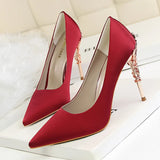 Breakj Korean Version Of Fashion Sexy Metal With Women's Shoes Thin Heel High Heel Shallow Pointed Silk Show