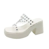 Bottom Water Drill High Heel Slippers Women 2025 Summer New Set Of Sandals Women Transparent With Thick Heel Wearing Cold