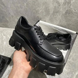 New Liu Wen-Song Cake Thick Bottom To Increase The College Wind English Round Head Shallow Mouth With Jk Small Leather Shoes