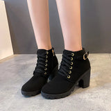 Breakj Round Head With Martin Boots French Retro And Ankle Short Boots Thick Background Anti-Slip Side Zipper Women's