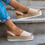 Sandals Summer Shoes Female Thick Bottom Hemp Platform Heel Sandals PU Leather Back Strap Casual Ladies Flat Shoes