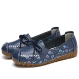 Breakj And Ribs Mother Shoes Leather Soft Soles Leisure In The Elderly Bean Shoes Lace Printing Spring And Summer Large Leather