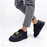 Comfortable Loafer Shoes 2021 New Platform Flat Vulcanized Shoes Metal Chain Casual Sneakers Ladies Shoes Black White