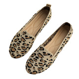 Breakj Fly-To-Weaving Breathable Single-Shoe Female-Sleeve Leopard-Print Round-Headed Flat-Soled Working Shoes