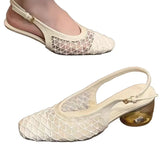 Breakj Head Net Hollow Pure Color High Heels 2025 New Coarse Heel Shoes French Retro Mary Treasure Shoes