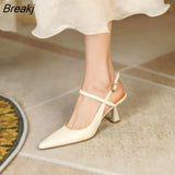 Heeled Shoes Women Fashion Rome Spring Summer Classics Pointed Toe Stiletto Buckle Sandals Elegant Career Lady Solid