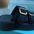 Breakj Bottom Denim Belt Buckle Slippers Women 2025 New Fashion Wear A Word Loose Cake Casual Cold