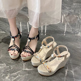 Breakj Sandals Women's Summer Version Of The New Slope And Thick Bottom Water Drill Fish Mouth Sandals Large-Size