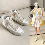 soled flat shoes for women's new white casual high top school shoes silk Casual shoes sneakers women white shoes