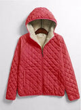 Winter Casual Short Cotton Coats Women Hooded Diamonds Partern Artificial Fleece Inside Outwear Femme Slim