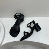 Heel Sandal for Women Med Suit Female Beige Summer Shoes Cross-Shoes High-heeled Medium Black Block Girls 2023 Fashion