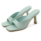 Women Summer 8.5cm High Heels Blue Purple Slides Mules Sandals Lady Slippers Designer Peep Toe Thin Heels Fetish Prom