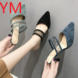 2020 Summer Women Pumps Wedding Shoes Flock Bridal Pointed Toe Woman High Heels shoes Dress Shoe Sandalias Mujer Heel