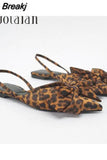 Women Pointed Toe Flat Sandals Shoes 2023 Without Heels Leopard Print Ladies Brand Casual Slingback Woman Flats low