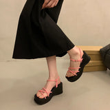 Summer Women's Shoes New Fashion Thick Sole Open Toe Sexy Round Head Buckle Casual Style High Heel Women's