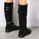 Boots for Women 2024 Combat Cowboy Knee High Long Leather Platform Shoes Black Gothic New Rock Punk Free