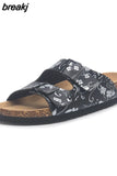 2023 New Summer Women Beach Cork Slippers Casual Double Buckle Clogs Slides Non-slip Outside