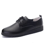 Women 's Leather Casual Shoes Breathable Lace-Up Sneakers Comfortable Ladies Flat Loafers Non-Slip Work White