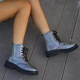 Patent Leather Ankle Boots Women 2023 Punk Gothic Colour Motorcycle Botas Woman Fashion Thick Bottom Lace Up