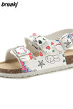Summer Kids Beach Print Cork Sandals for Girls Boys Children Outdoor Casual Non-slip Flat with Cute Slide