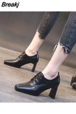 New Spring, Autumn and Winter Fashion Leather Square Head High Heels Office Work Shoes Cross Tie Casual Women's High