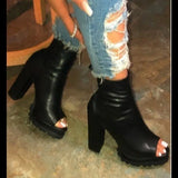 Color Ankle Boots Women's Boots 2023 New Printed Waterproof Thick Sole High Heels Thick Sole Open Toe Zipper Shoes