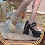 Chunky Heel Gothic Style Women Mary Janes Pumps Vampire Cosplay Brand Design Metal Decoration Women Pumps