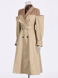 Temperament British Windwear Woman 2025 Summer New Splicing Color Design Fake Two Suit Collar Coat