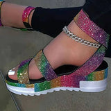 2021 Crystal Bling Sandals Women's Thick Bottom Wedges Ladies Comfort Footwear Plus Size 36-43 Female Beach Shoes