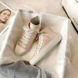 soled flat shoes for women's new white casual high top school shoes silk Casual shoes sneakers women white shoes