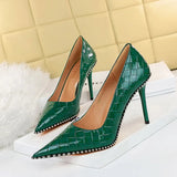 Breakj Retro Sexy High Heels Women's Shoes Ultra High Heel Shallow Mouth Pointed Metal Chain Rivet Single