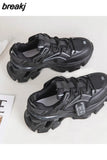 Size 35-40 Women Sneakers Tennis Real Leather Heeled Platform Shoes For Women Summer 2023 Trend Lace-Up Athletic