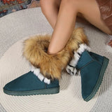 Snow Boots Women In The Winter Of 2025 New Fashion Round Head Flat Hairy Mouth Plus Velvet Warm Cotton