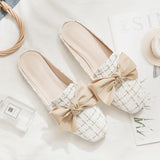 Breakj Red Fashion Bag Head Slippers 2023 Spring And Summer New Female Drag Large-Size Korean Version Of The Bow Pearl Low Heel