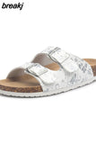 2023 New Summer Women Beach Cork Slippers Casual Double Buckle Clogs Slides Non-slip Outside