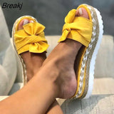 Women Slippers Summer 2023 Platform Wedges Mid Heels Bow Tie Peep Toe Fashion Slides Beach Outdoor Ladies Shoes Zapatos De
